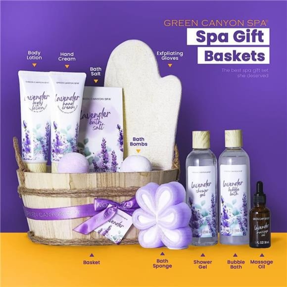 Spa Gift Baskets for Women 11pcs Lavender Bath Gift Set with Body Lotion - Picture 2 of 6